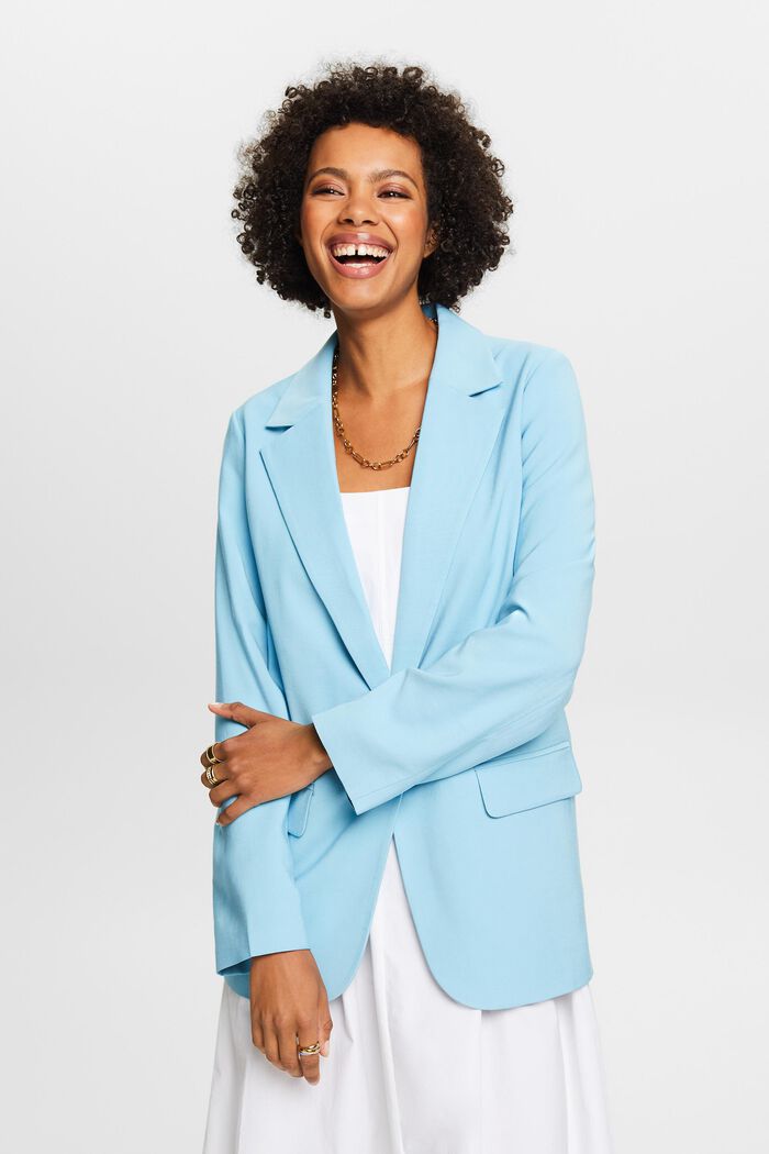 Single-breasted twill blazer, LIGHT TURQUOISE, detail image number 0