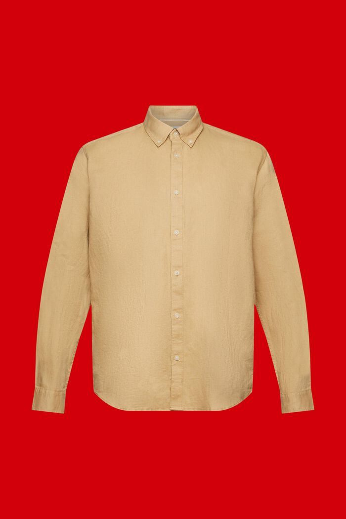 Overhemd met buttondownkraag van een mix van katoen en linnen, BEIGE, detail image number 5