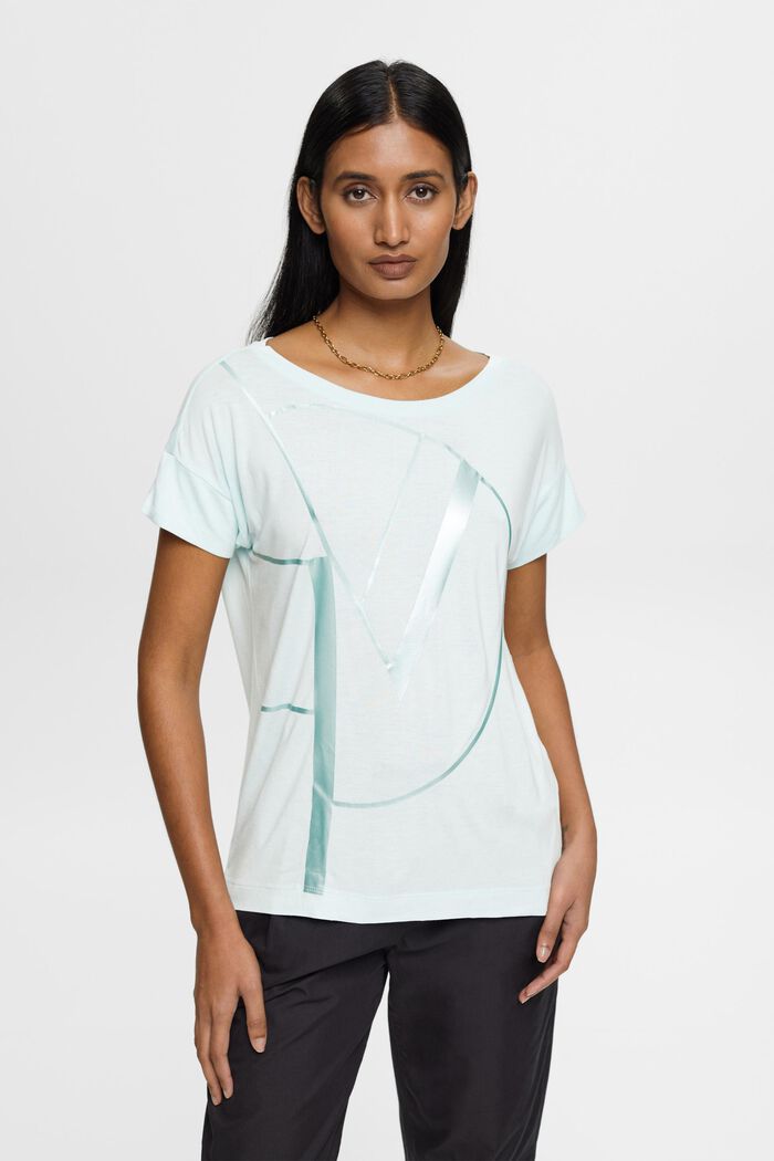 T-shirt met metallic print, LENZING™ ECOVERO™, LIGHT AQUA GREEN, detail image number 0