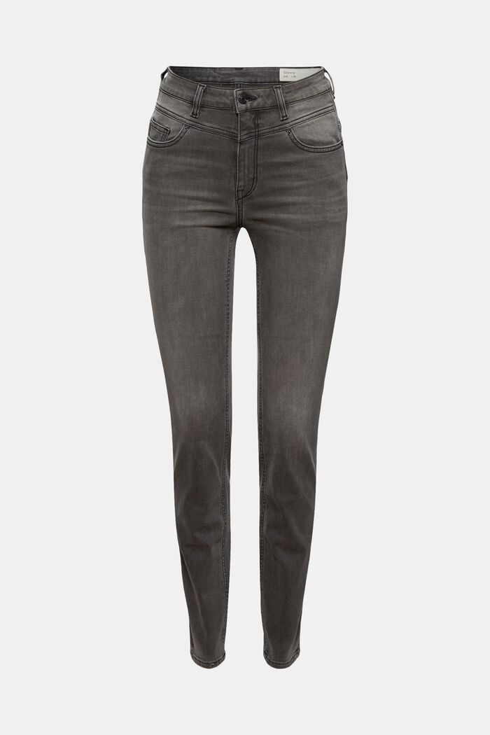 Shaping jeans met hoge taille, GREY DARK WASHED, overview