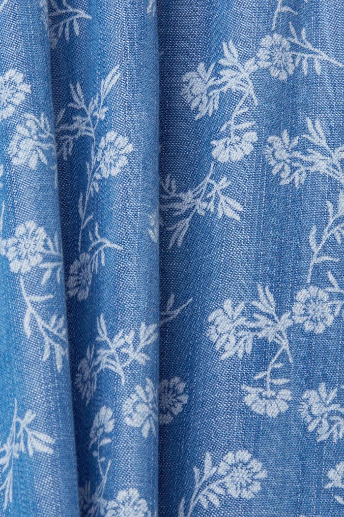 Denim mini-jurk met bloemenprint, BLUE MEDIUM WASHED, detail image number 4