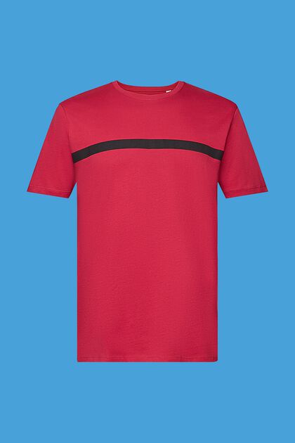 Katoenen T-shirt met contrasterende streep, DARK PINK, overview