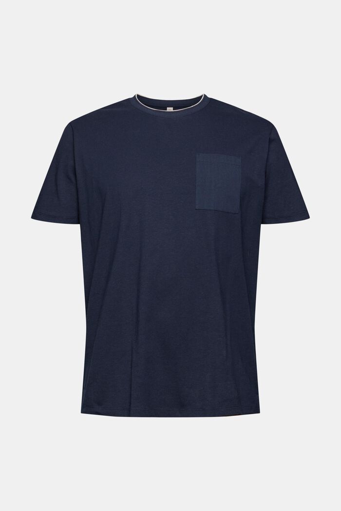 Met linnen: jersey T-shirt met borstzak, NAVY, overview