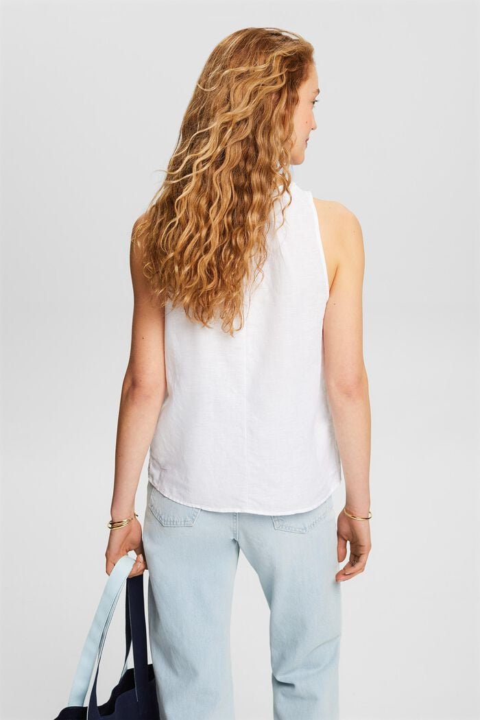 Mouwloze gesmokte blouse van linnen-katoen, WHITE, detail image number 3