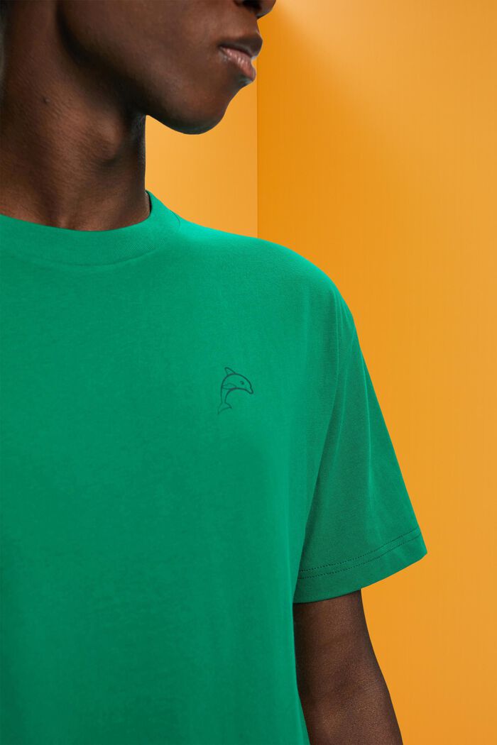 Katoenen T-shirt met dolfijnenprint, GREEN, detail image number 2