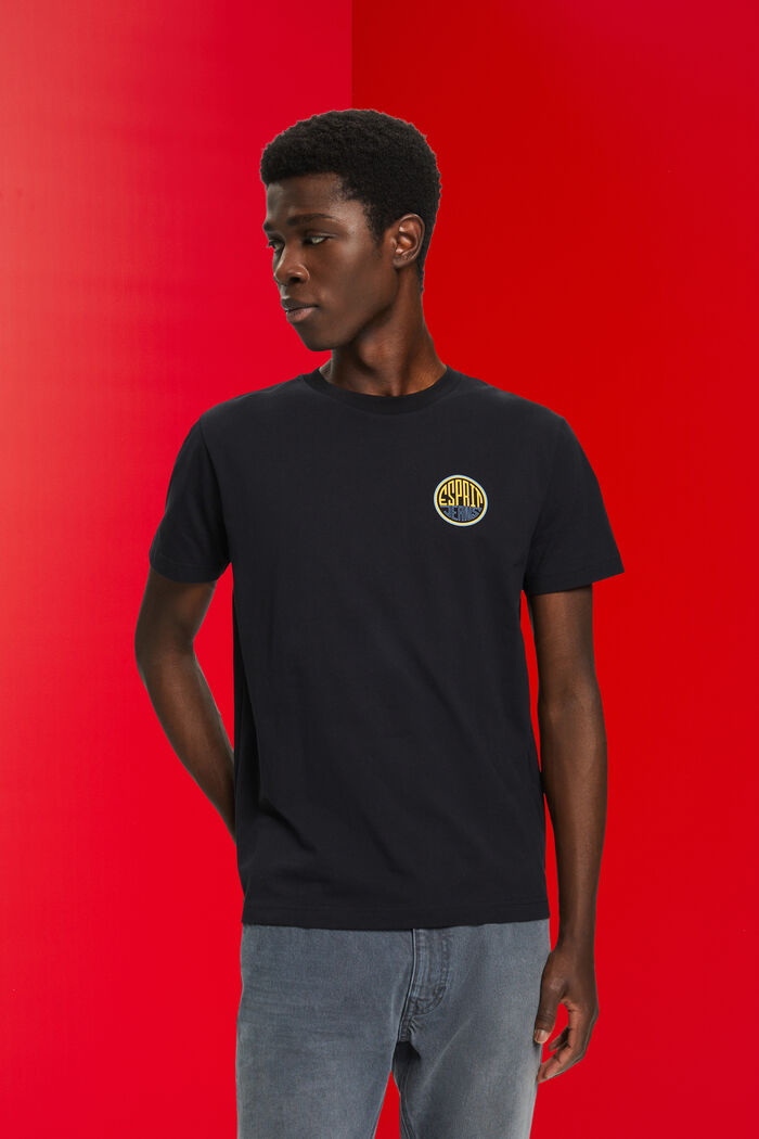Katoenen T-shirt met logoprint op de borst, BLACK, detail image number 0