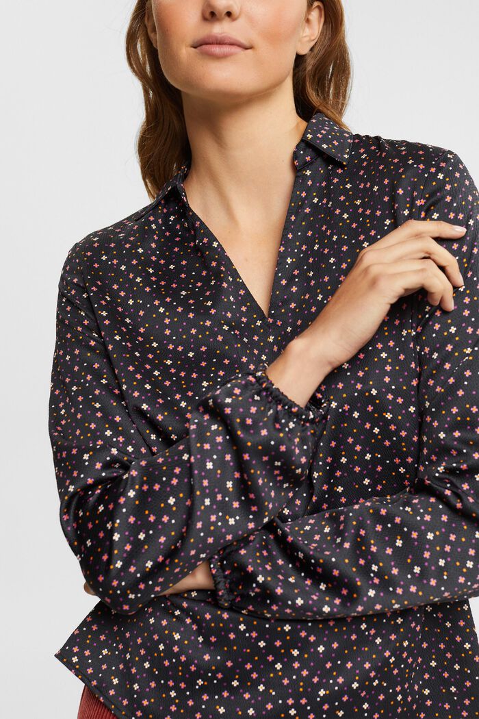 Satijnen blouse met structuur, BLACK, detail image number 2