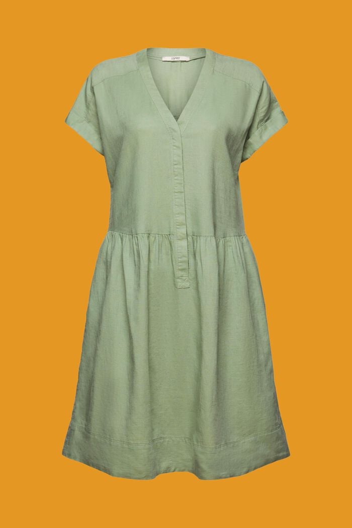 Knielange jurk, mix van katoen en linnen, PALE KHAKI, detail image number 7