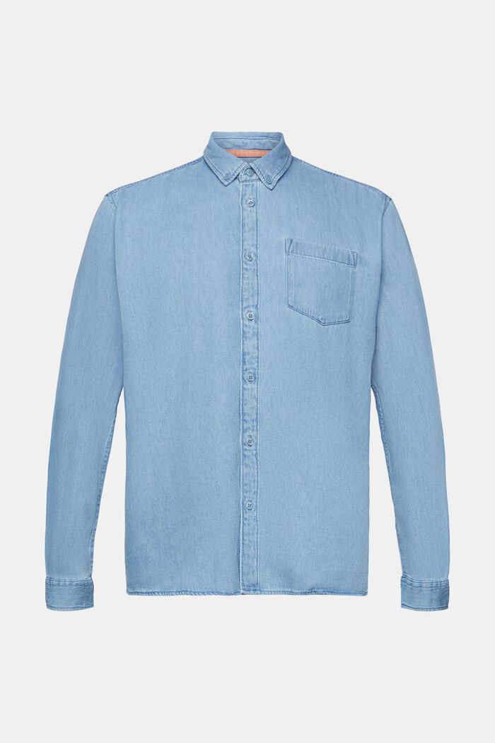 Denim overhemd met opgestikte zak, BLUE LIGHT WASHED, detail image number 7
