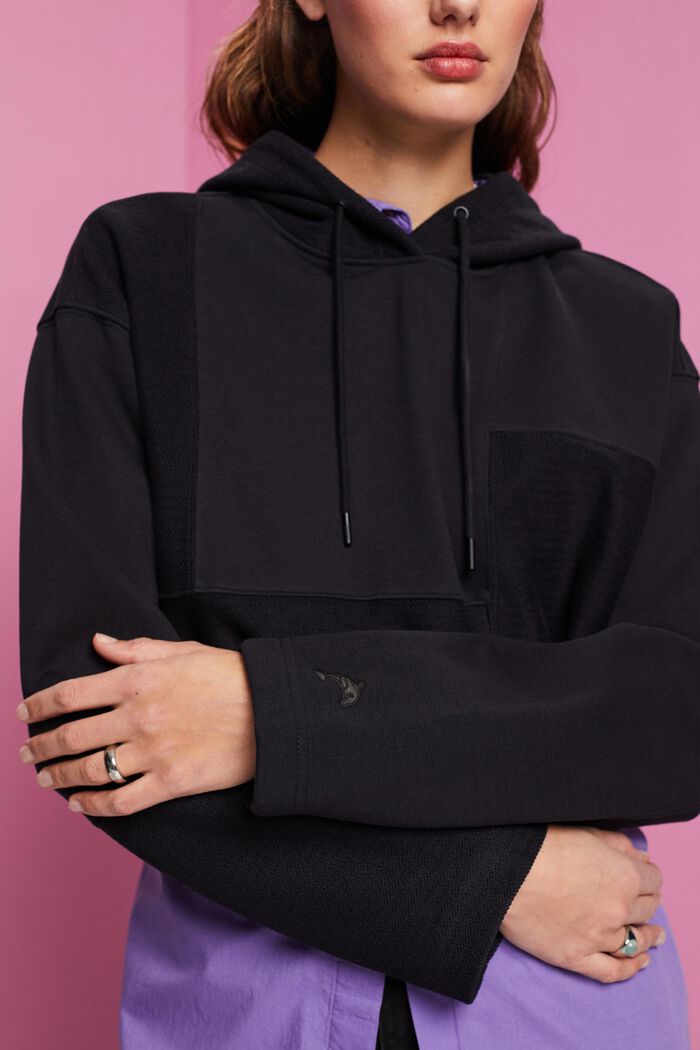 Cropped hoodie met patchwork, BLACK, detail image number 2