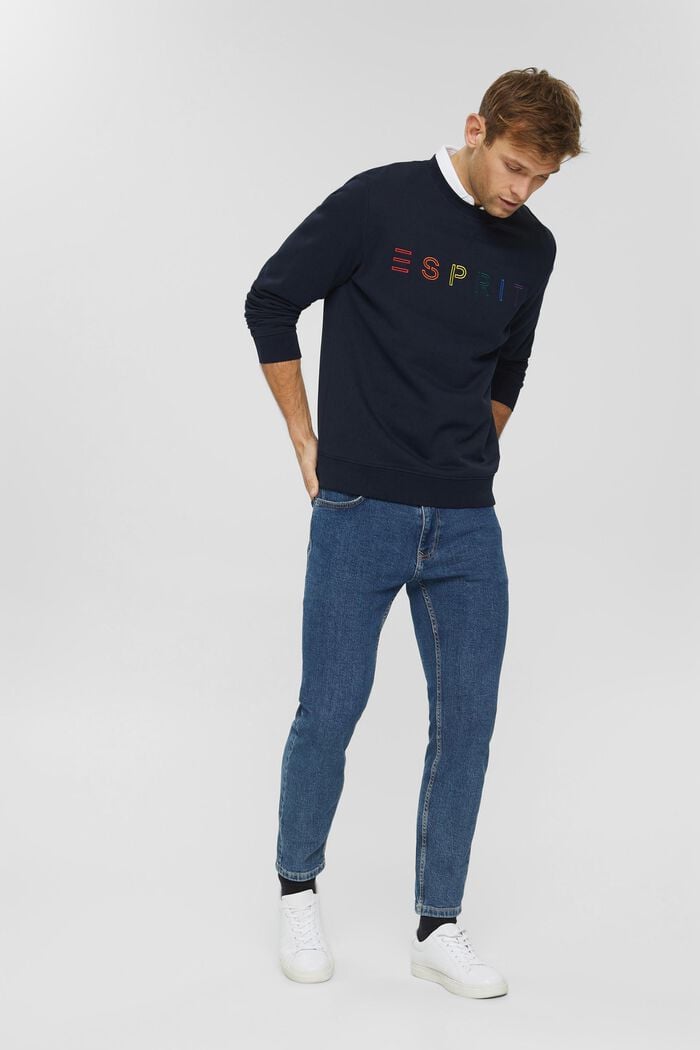 Gerecycled: sweatshirt met logoborduursel, NAVY, detail image number 6