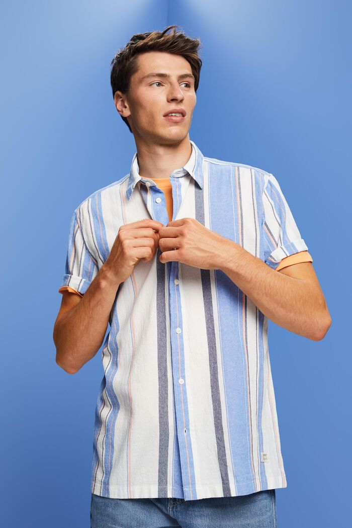 Overhemd met korte mouwen en strepen, 100% katoen, BRIGHT BLUE, detail image number 0