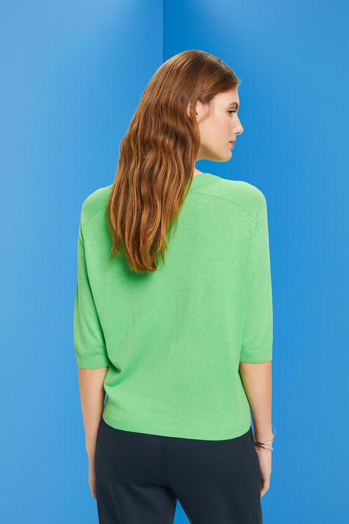 Sweater met kortere mouwen en linnen, GREEN, detail image number 3
