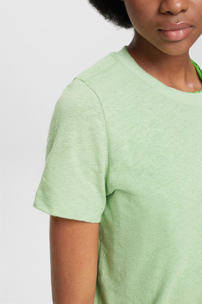 T-shirt van katoen en linnen, LIGHT GREEN, detail image number 3