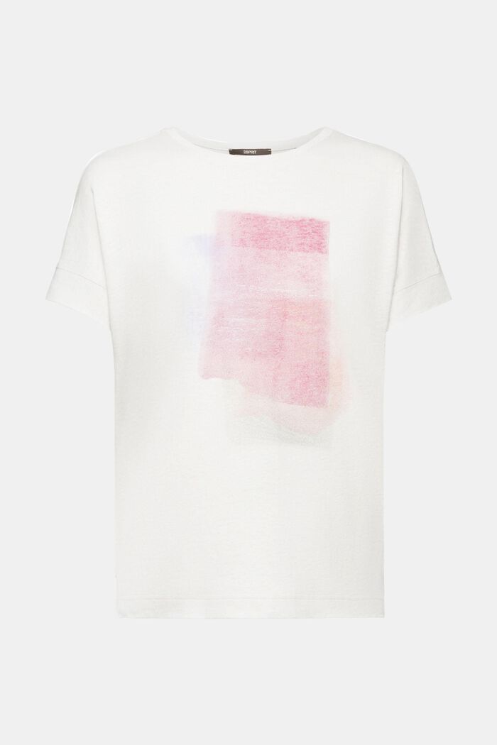 T-shirt van een viscose-linnenmix met print op de borst, PASTEL GREY, detail image number 6