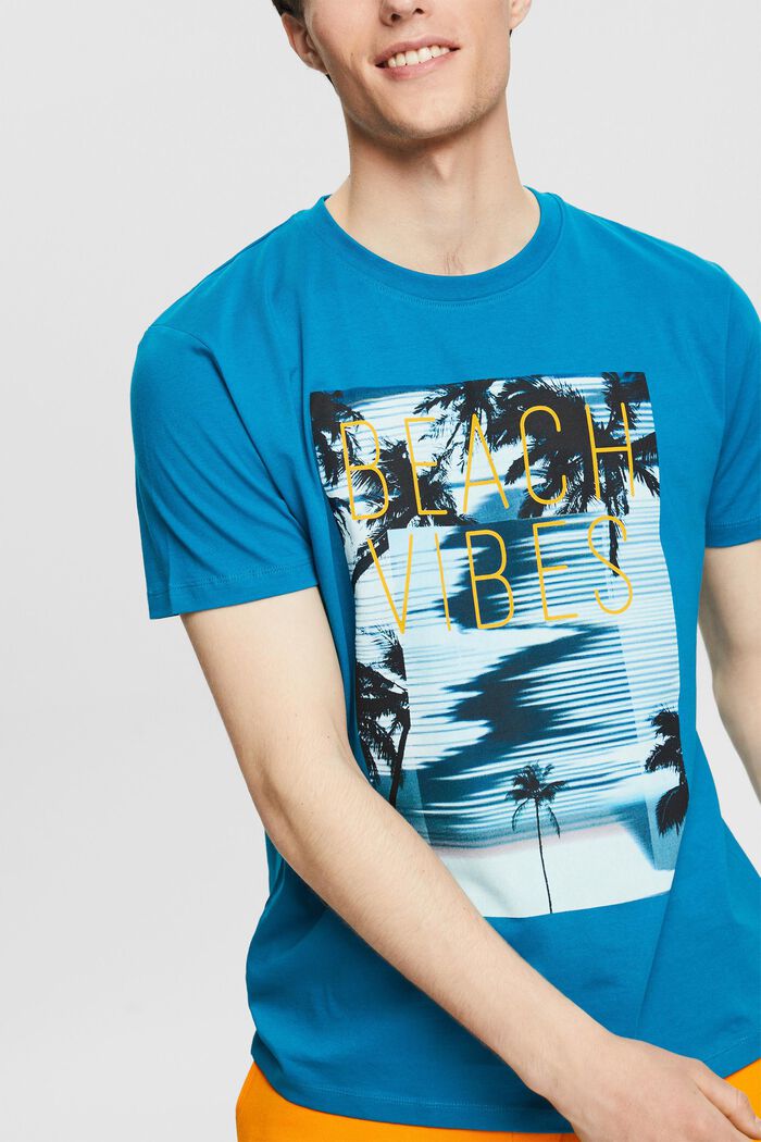 Jersey T-shirt met grote print op de voorkant, TEAL BLUE, detail image number 1