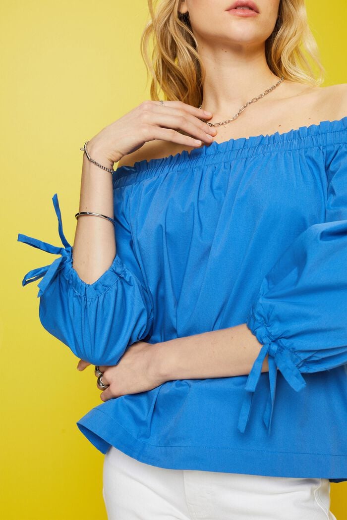 Off-the-shoulder blouse van popeline, BRIGHT BLUE, detail image number 4