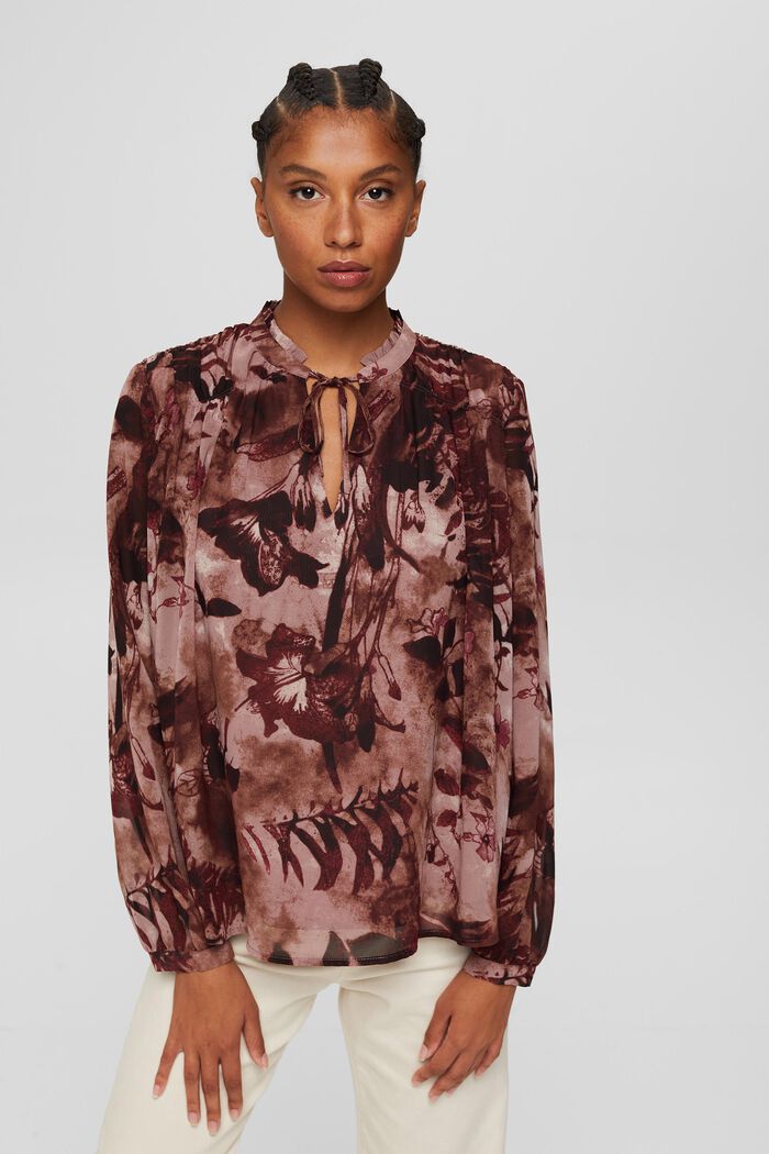 Gerecycled: chiffon blouse met bloemenprint, OLD PINK, detail image number 5