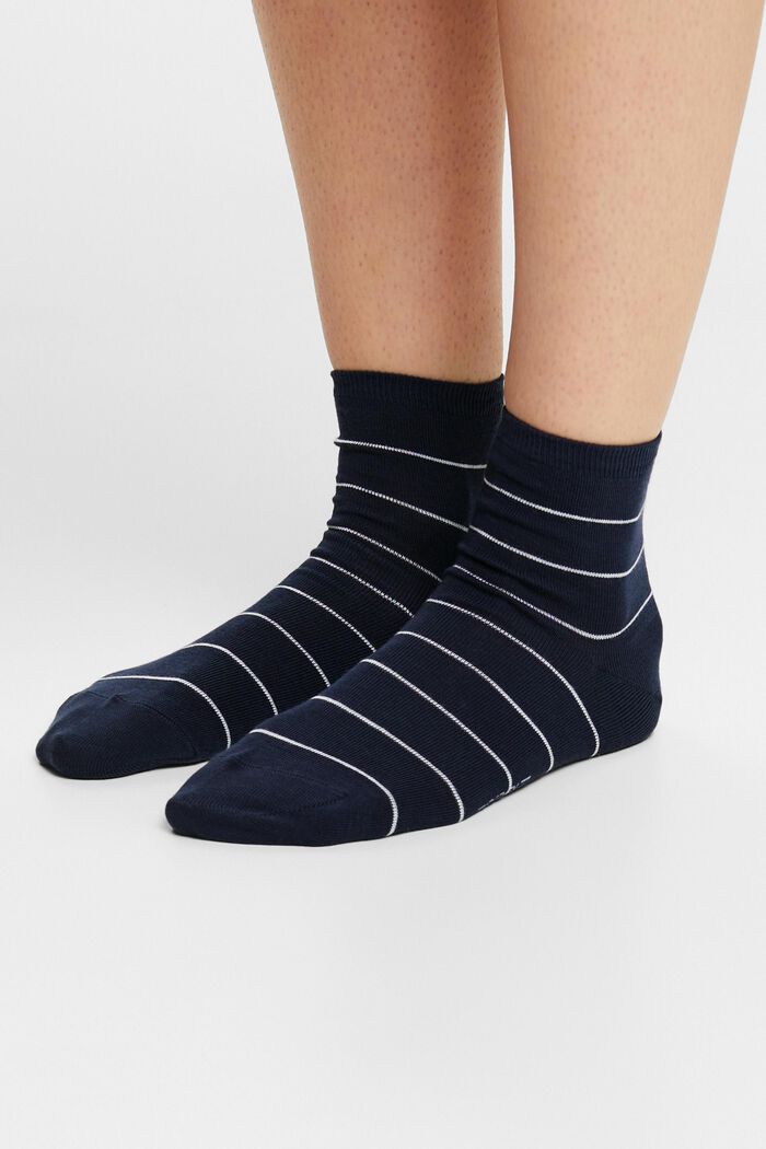 Set van 2 paar gestreepte, grofgebreide sokken, NAVY/BLUE, detail image number 1