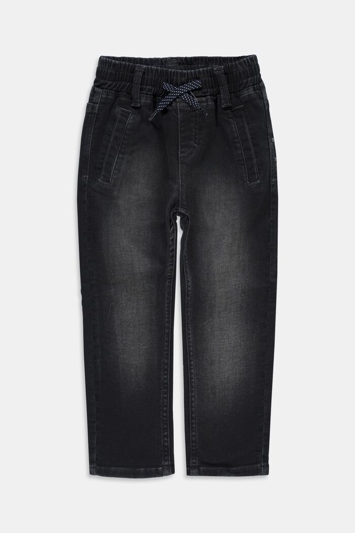 Jeans met elastische band en tunnelkoord, BLACK DARK WASHED, detail image number 0
