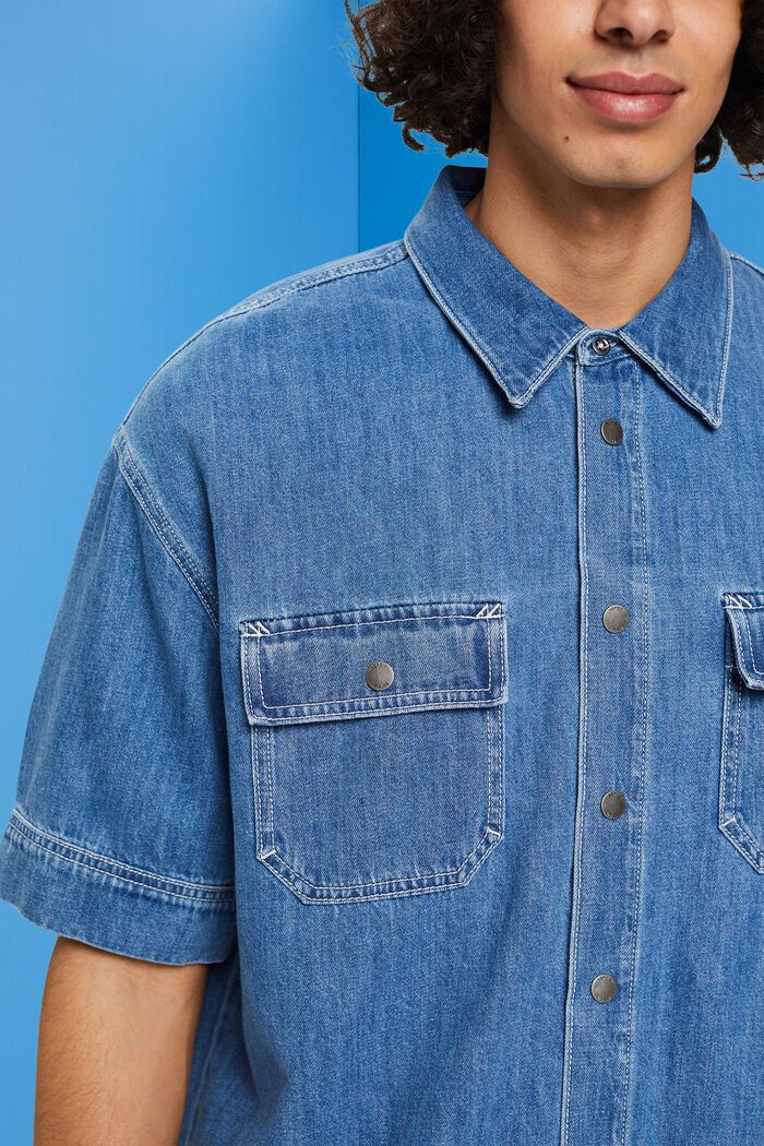 Denim overhemd met drukknoopsluiting, BLUE MEDIUM WASHED, detail image number 2
