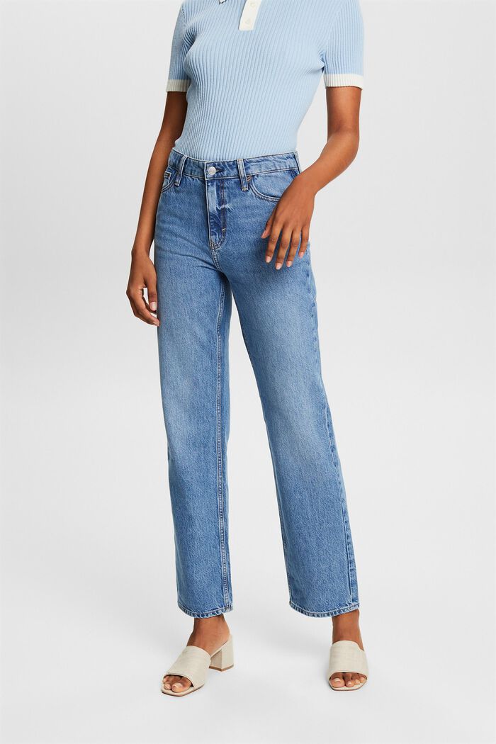 Straight jeans met retrolook en hoge taille, BLUE LIGHT WASHED, detail image number 0