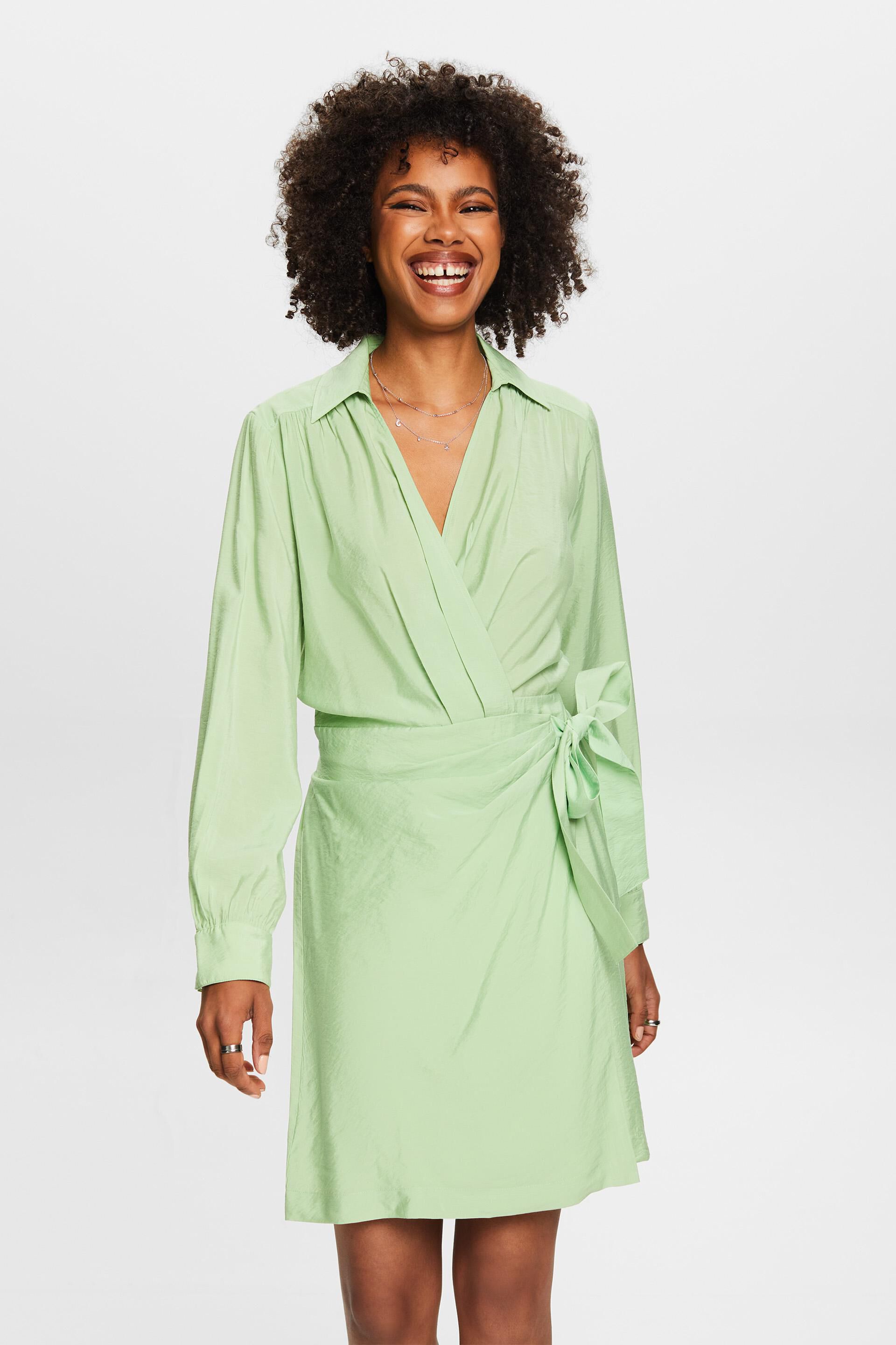 Groen Crinkled mini-jurk met wikkeleffect