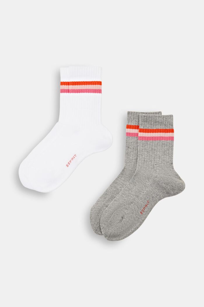Set van 2 paar geribde sokken met strepen, WHITE/MID GREY, detail image number 0