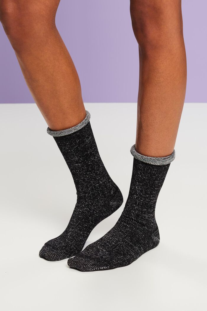 Grofgebreide, meerkleurige sokken, BLACK, detail image number 1