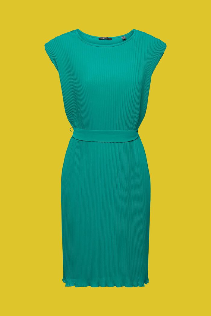 Mouwloze jurk met plissés, LENZING™ ECOVERO™, EMERALD GREEN, detail image number 7