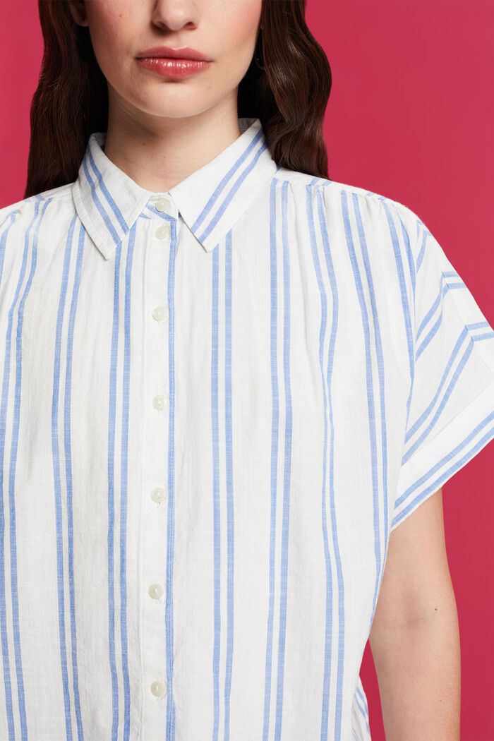 Gestreepte blouse met korte mouwen, 100% katoen, OFF WHITE, detail image number 2