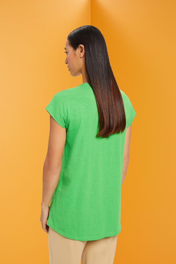 Katoenen shirt met U-hals, GREEN, detail image number 3
