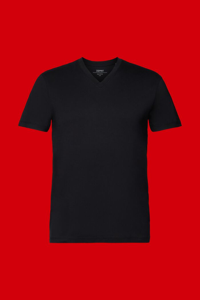 T-shirt met V-hals, pimakatoen, BLACK, detail image number 5
