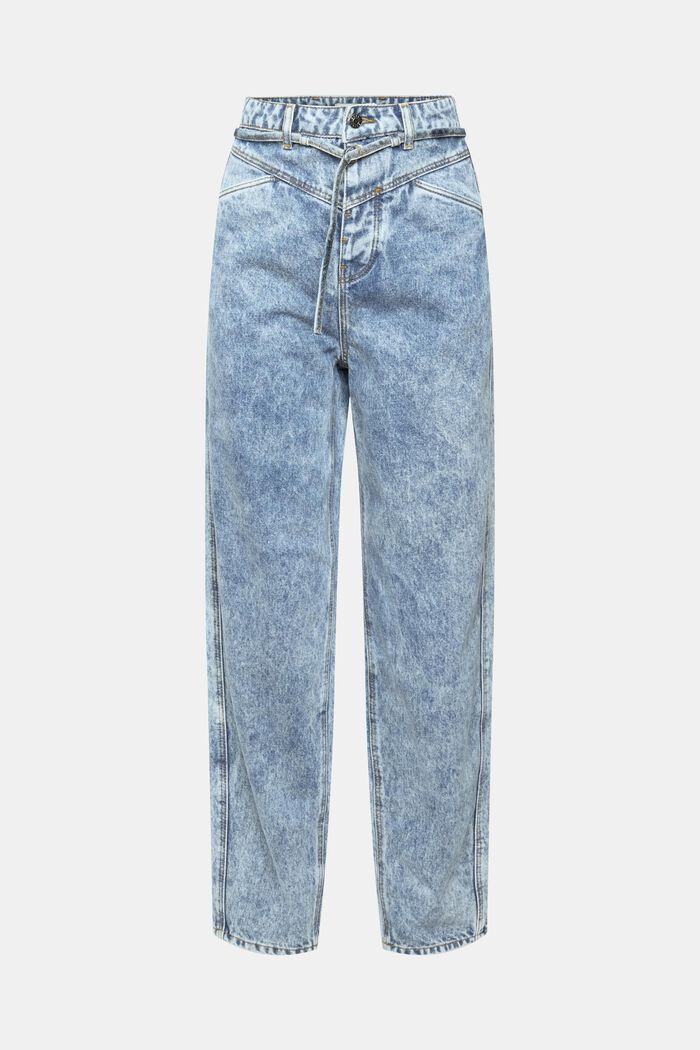 Jeans met banana fit, hoge taille en stonewashed effect, BLUE DARK WASHED, overview