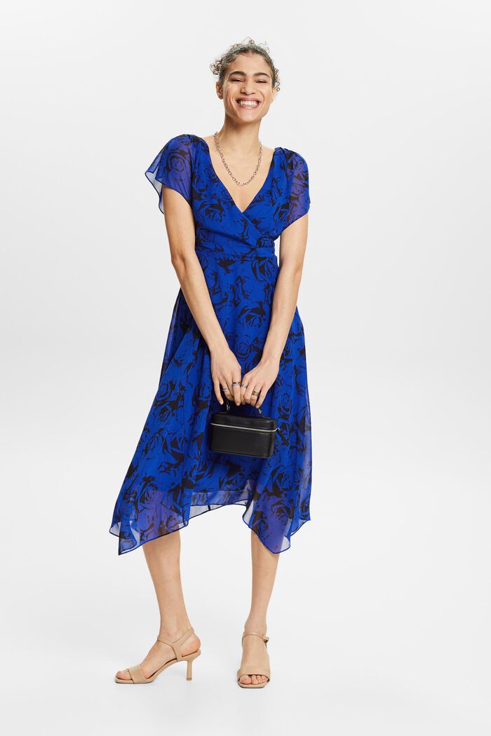 Chiffon maxi-jurk met V-hals en print, BRIGHT BLUE, detail image number 1
