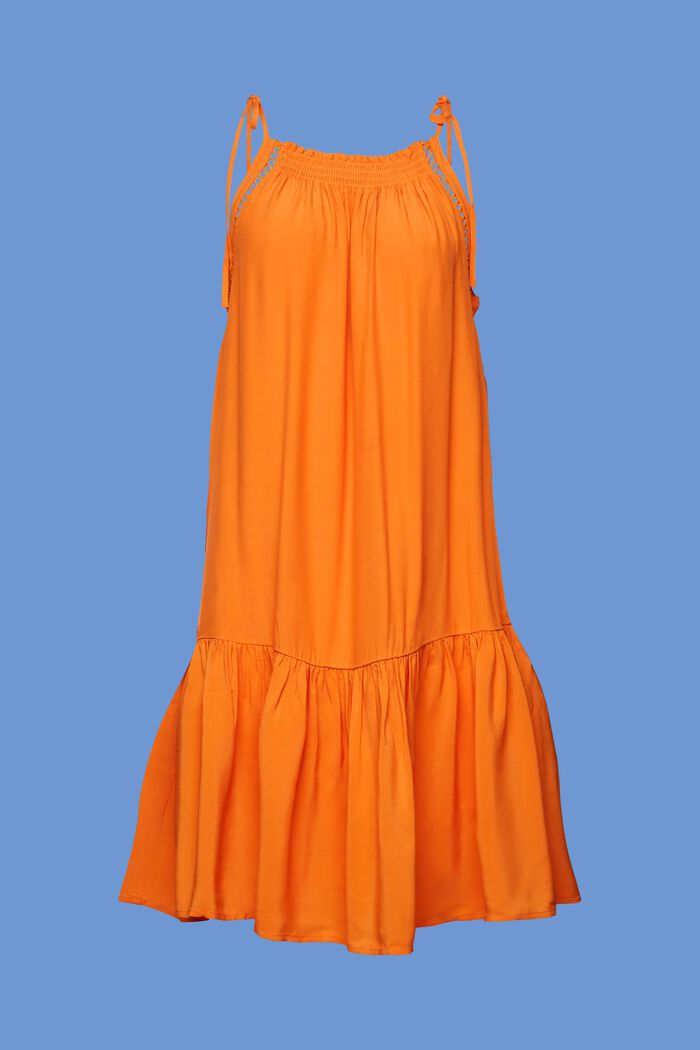 Gesmokte jurk met schouderbanden, ORANGE, detail image number 6