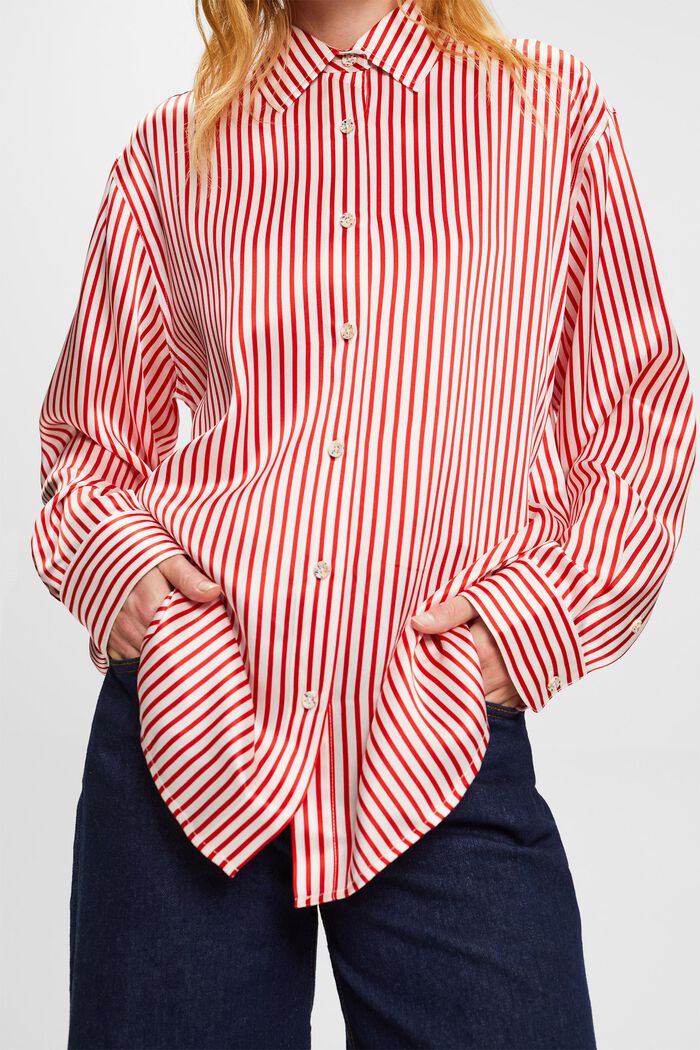 Gestreept shirt van zijde-charmeuse, DARK RED, detail image number 1