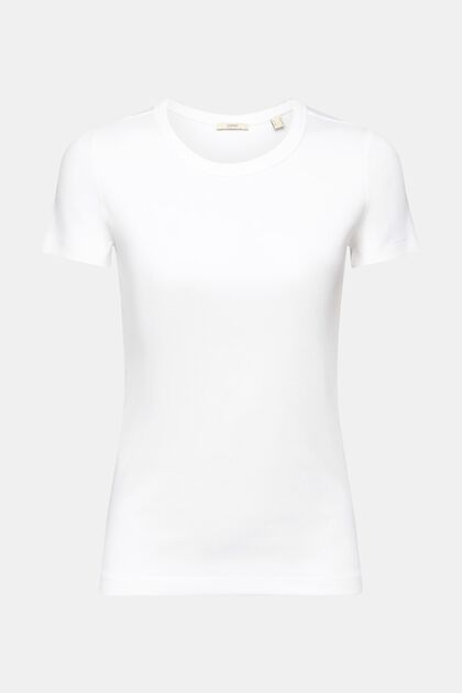 Geribd T-shirt met ronde hals, WHITE, overview