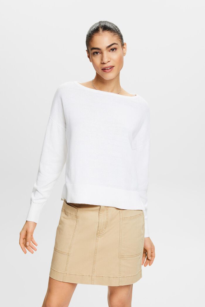 Sweater van katoen en linnen, WHITE, detail image number 0