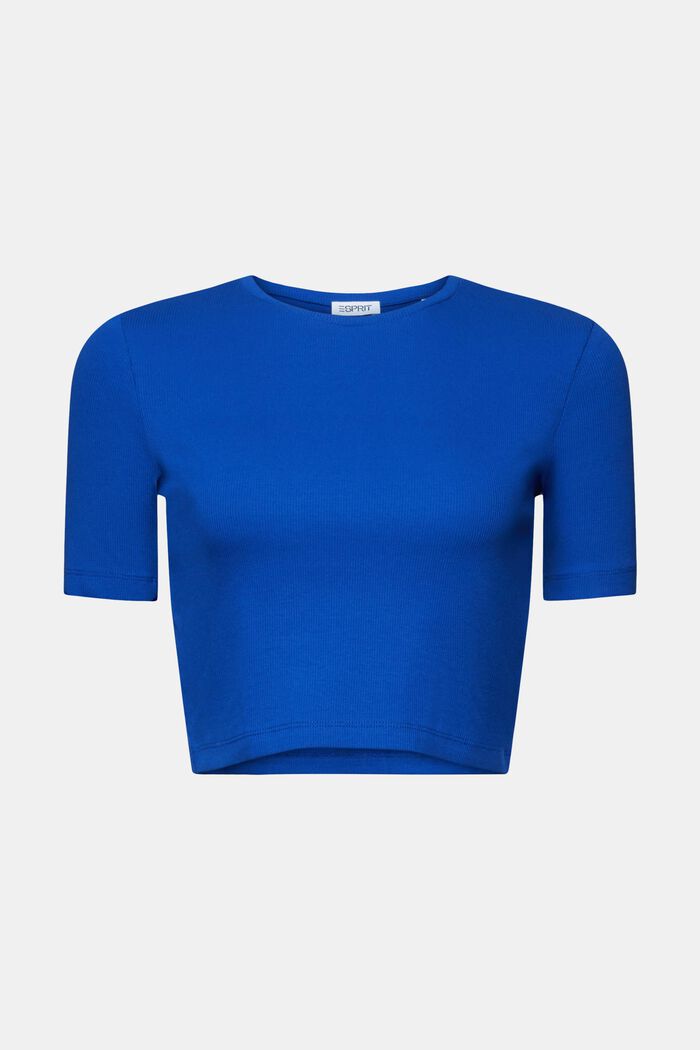 Cropped T-shirt van geribd katoen, BRIGHT BLUE, detail image number 6