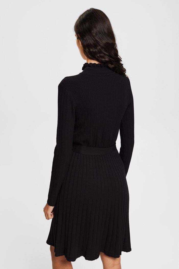 Gebreide jurk met riem, LENZING™ ECOVERO™, BLACK, detail image number 3