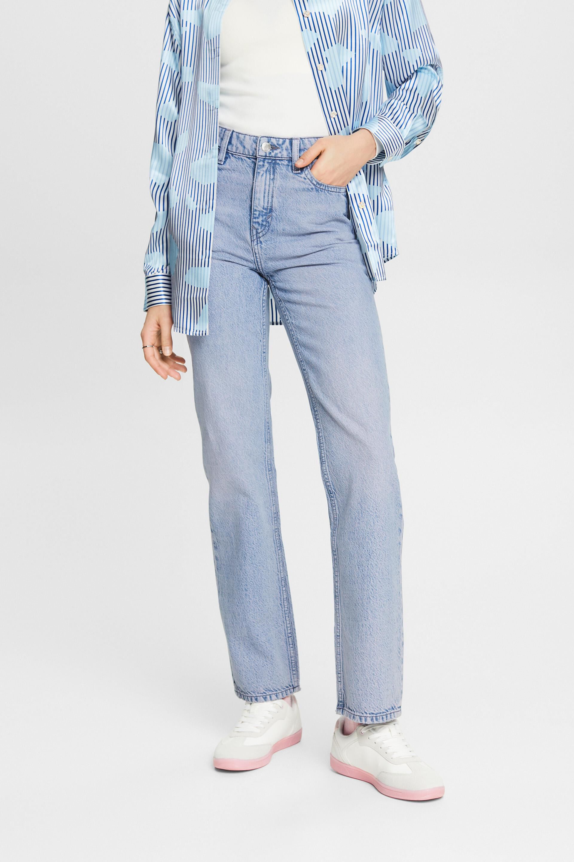 Blauw Straight jeans met retrolook en hoge taille