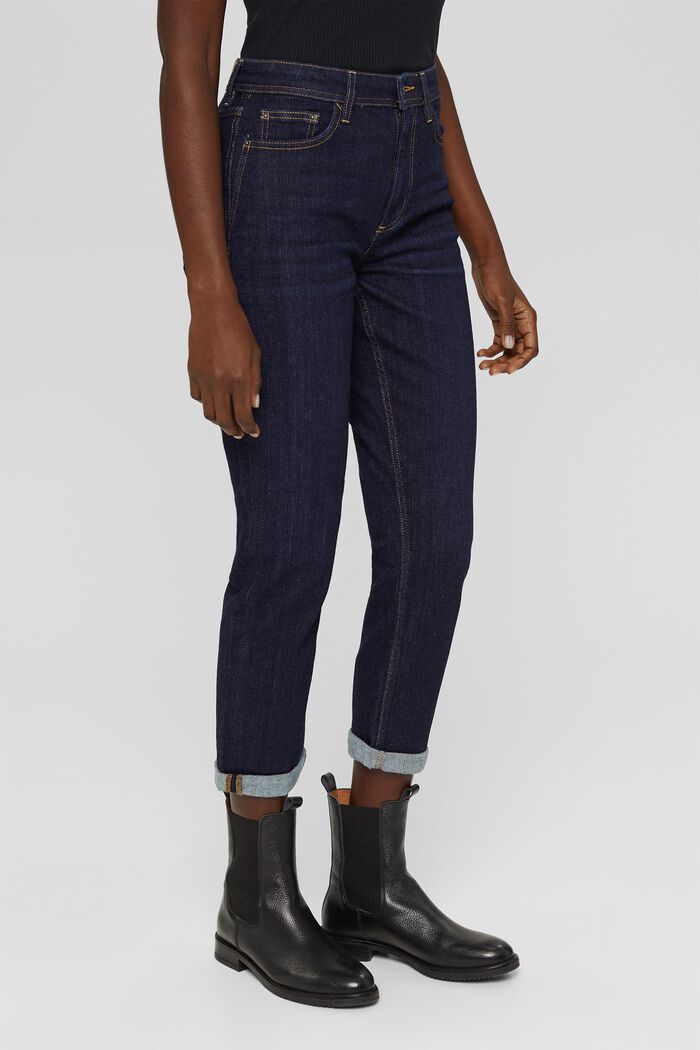 Cropped jeans van katoen-stretch, BLUE RINSE, detail image number 0