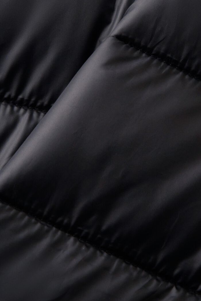 Gerecycled: gewatteerde mantel met revers, BLACK, detail image number 5