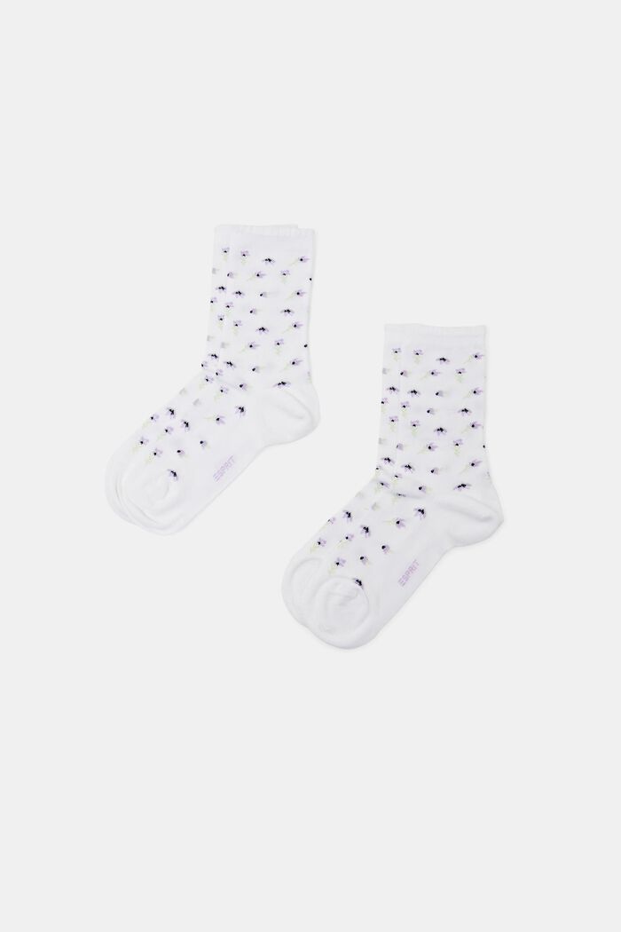 Set van 2 paar gebreide sokken met bloemmotief, WHITE, detail image number 0