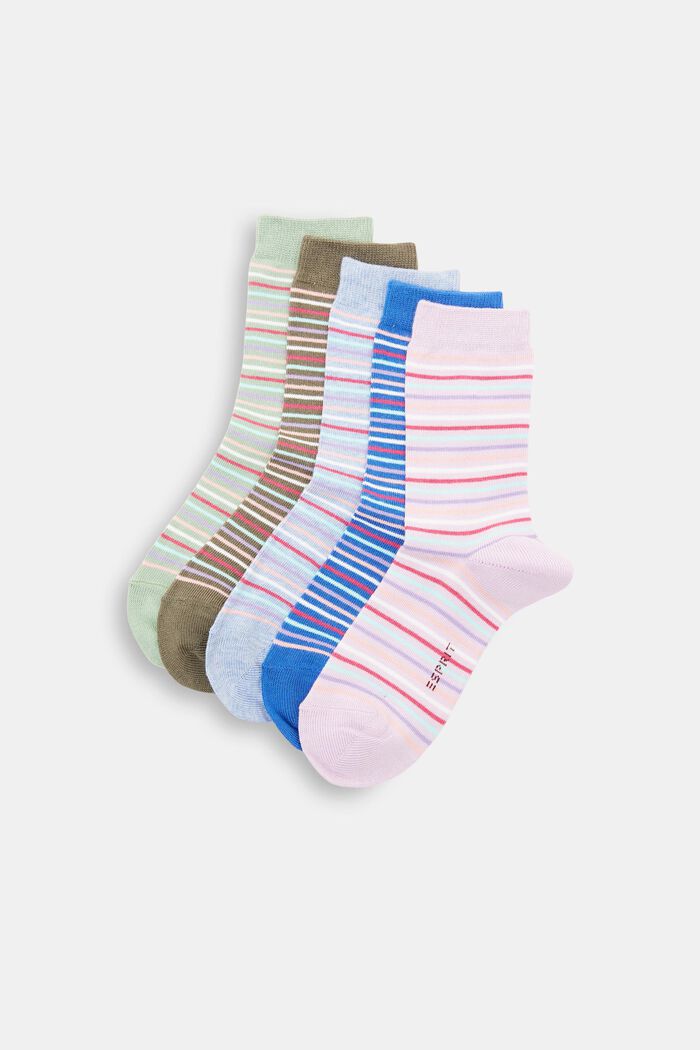 Set gestreepte sokken van een mix van organic cotton, GREEN/ROSE, overview