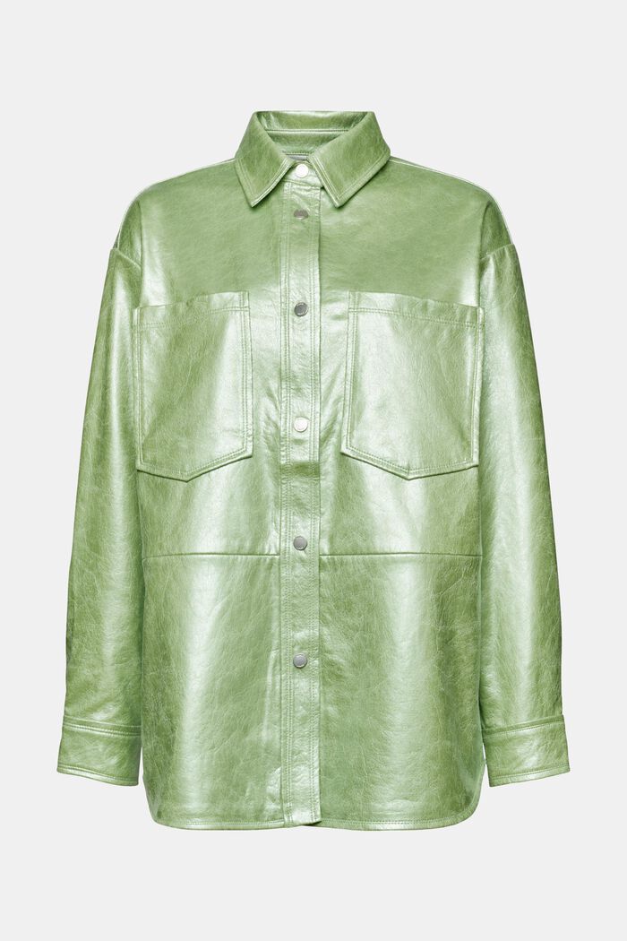 Shirt van metallic imitatieleer met coating, LIGHT AQUA GREEN, detail image number 6