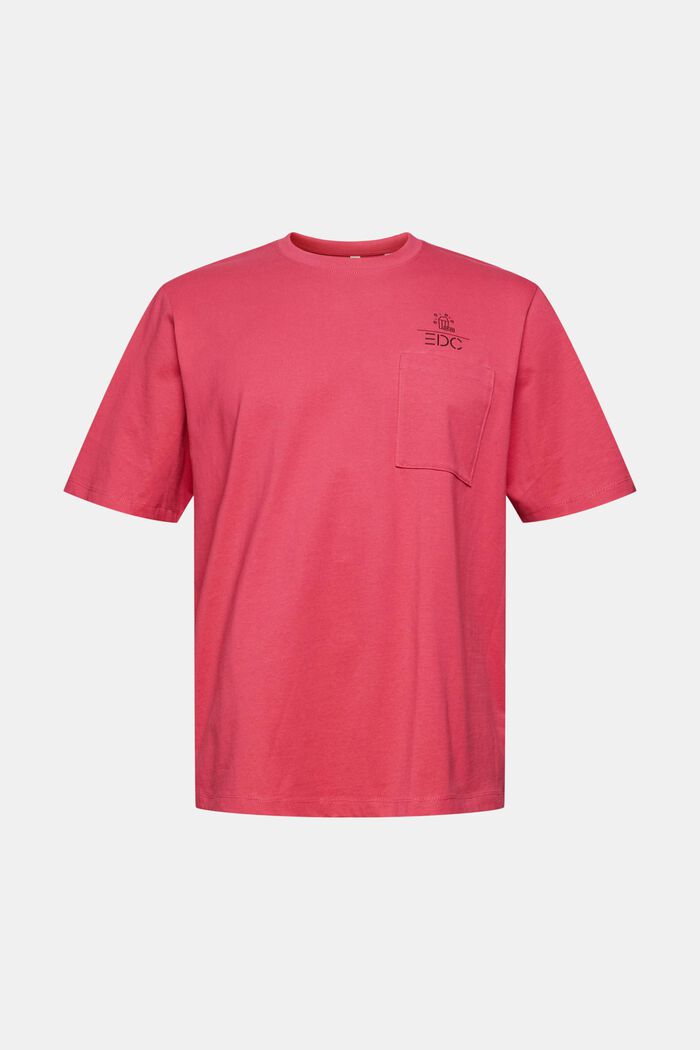 Jersey T-shirt met motief en logo, DARK PINK, overview