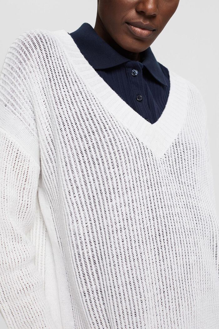 Grofgebreide trui van een linnenmix, WHITE, detail image number 2