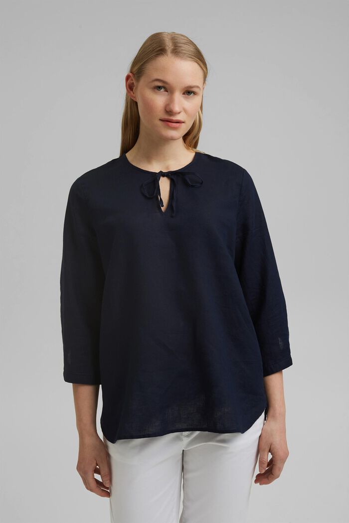 Linnen: blouse met koordjes, NAVY, detail image number 0